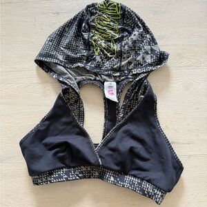 Zumba Fitness Black & Gray Hooded Racerback Sports Bra with Neon Yellow Logo